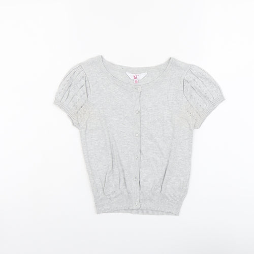 YD Girls Grey Round Neck Cotton Cardigan Jumper Size 11-12 Years Button