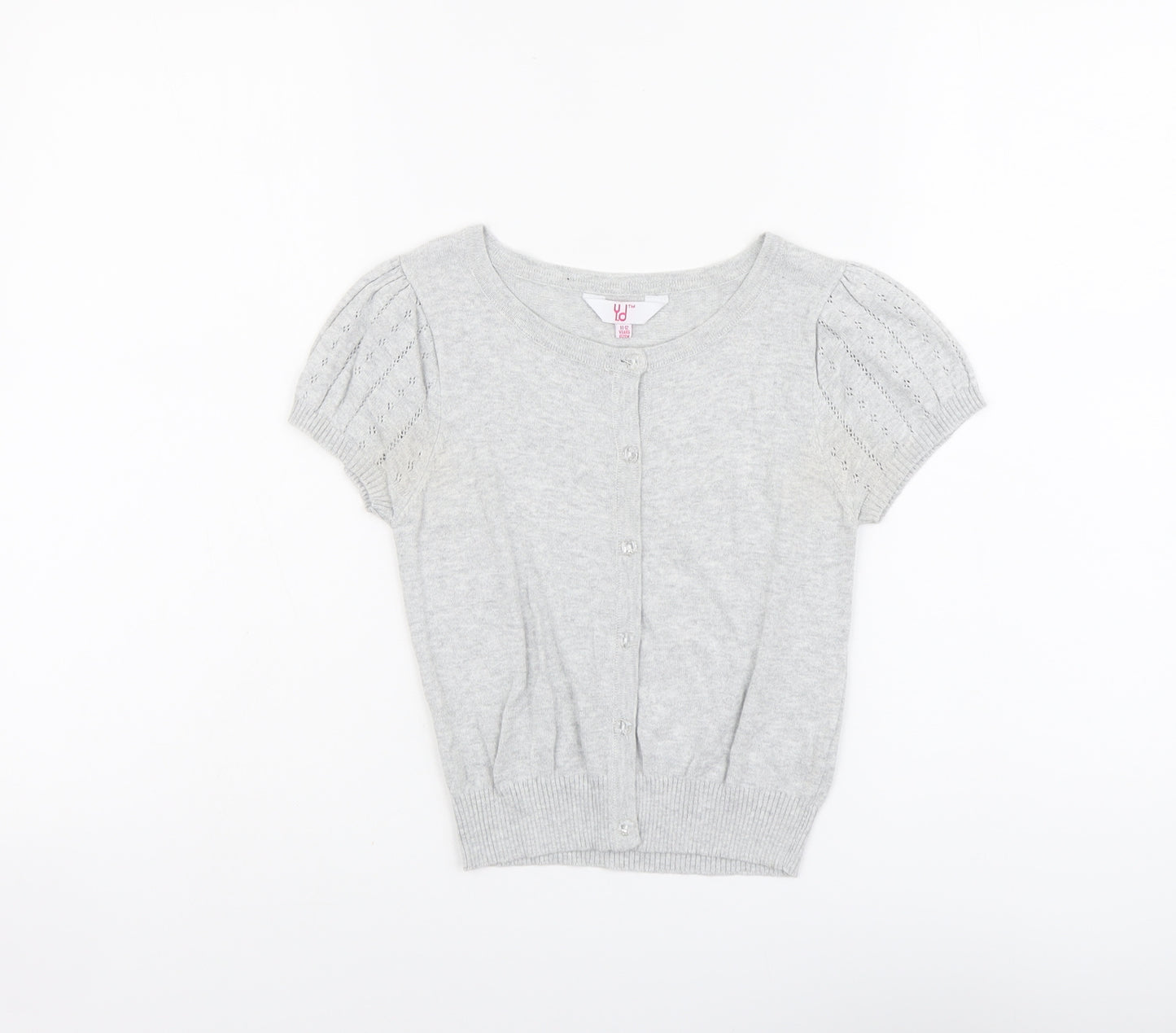 YD Girls Grey Round Neck Cotton Cardigan Jumper Size 11-12 Years Button