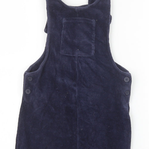 NEXT Girls Blue Cotton Pinafore/Dungaree Dress Size 6 Years Scoop Neck Button