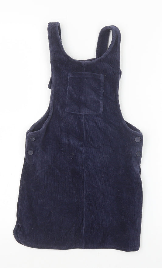 NEXT Girls Blue Cotton Pinafore/Dungaree Dress Size 6 Years Scoop Neck Button