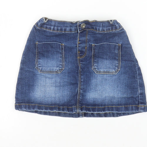 Denim 365 Girls Blue Cotton Mini Skirt Size 3-4 Years Regular Button