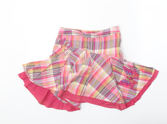 NEXT Girls Pink Plaid 100% Cotton Flare Skirt Size 9 Years Regular Zip - Butterfly