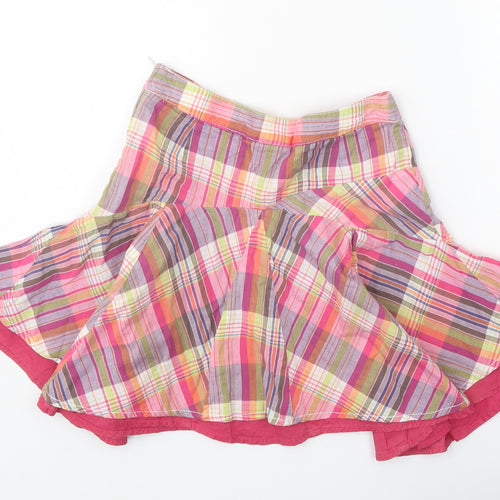 NEXT Girls Pink Plaid 100% Cotton Flare Skirt Size 9 Years Regular Zip - Butterfly