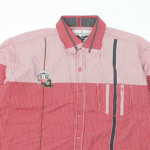 Volume Zero Mens Red Striped Cotton Button-Up Size XL Collared Button