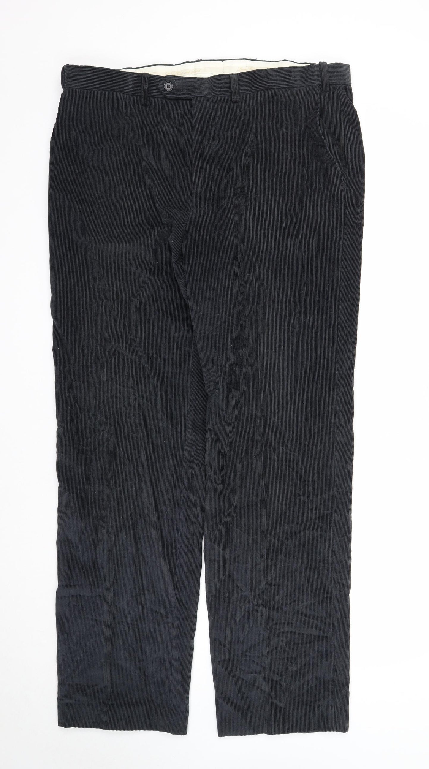 Marks and Spencer Mens Grey Cotton Trousers Size 38 in L33 in Regular Zip