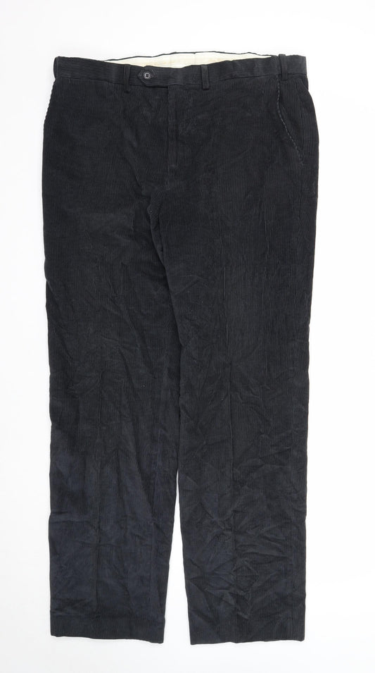 Marks and Spencer Mens Grey Cotton Trousers Size 38 in L33 in Regular Zip