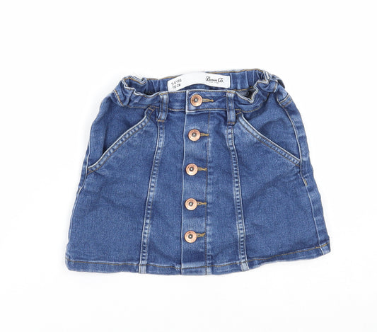 Denim & Co. Girls Blue Cotton Mini Skirt Size 5-6 Years Regular Button