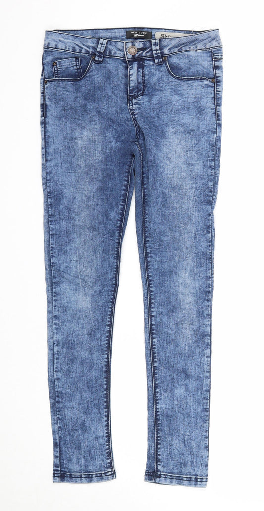 New Look Girls Blue Cotton Skinny Jeans Size 13 Years Regular Zip - Acid Wash