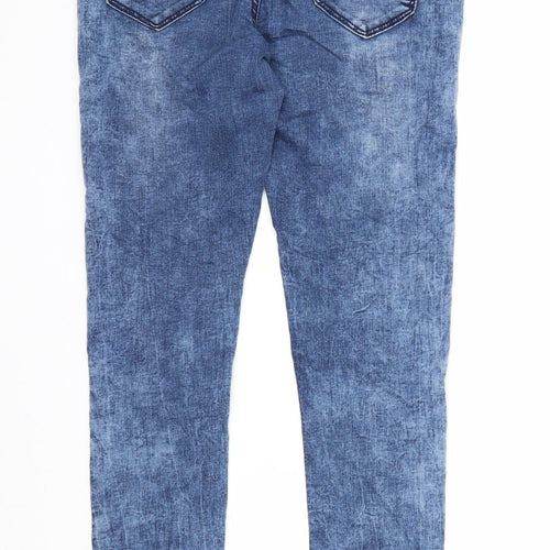 New Look Girls Blue Cotton Skinny Jeans Size 13 Years Regular Zip - Acid Wash