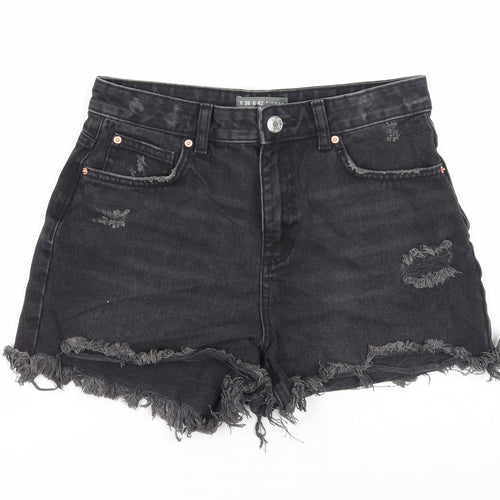 Denim & Co. Womens Black Cotton Cut-Off Shorts Size 10 Regular Zip