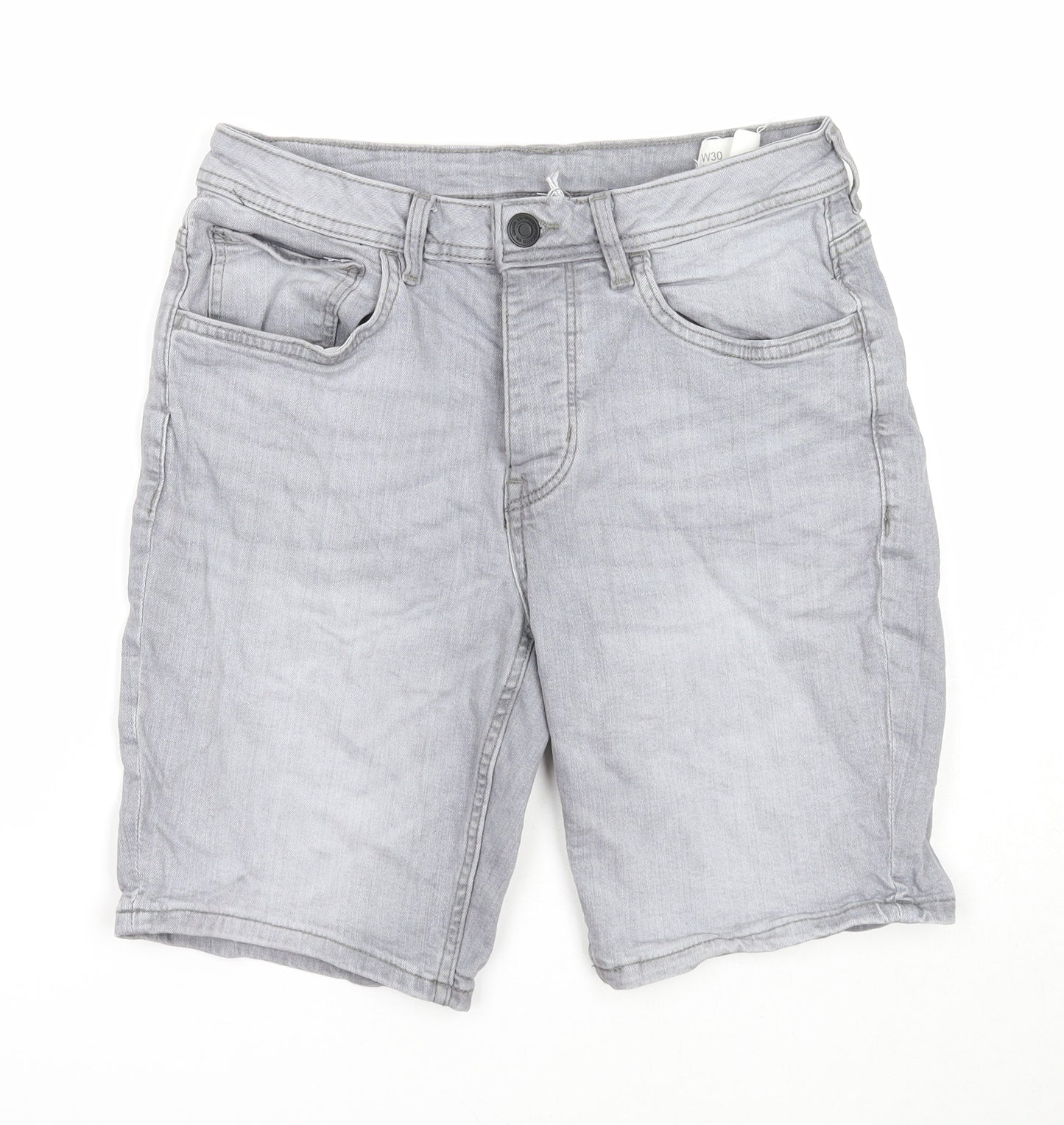 Denim & Co. Mens Grey Cotton Biker Shorts Size 30 in Slim Zip