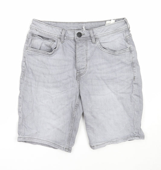 Denim & Co. Mens Grey Cotton Biker Shorts Size 30 in Slim Zip