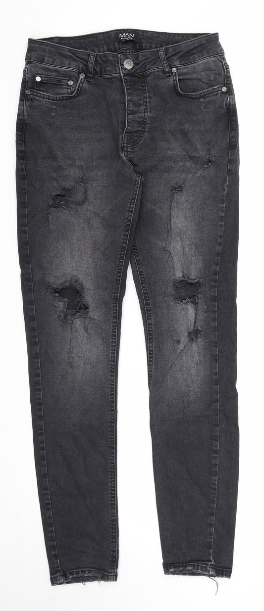 Boohoo Mens Black Cotton Skinny Jeans Size 30 in Regular Zip
