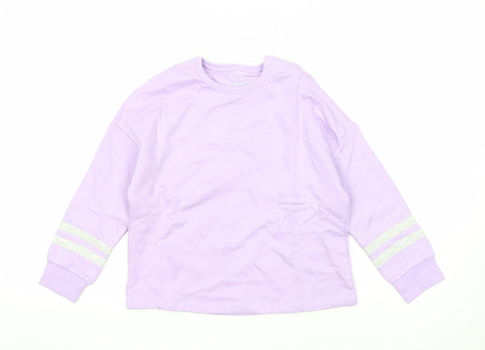 Marks and Spencer Girls Purple Cotton Pullover Sweatshirt Size 7-8 Years Pullover