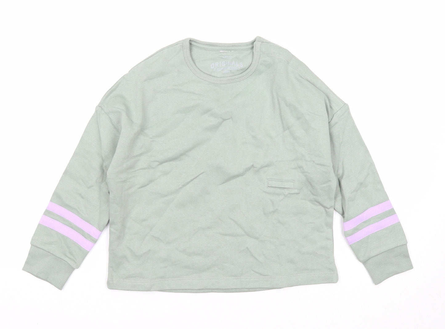 Marks and Spencer Girls Green Cotton Pullover Sweatshirt Size 7-8 Years Pullover