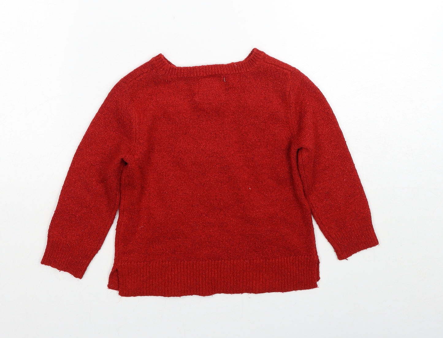 F&F Girls Red Round Neck Acrylic Pullover Jumper Size 2-3 Years Pullover - Penguin