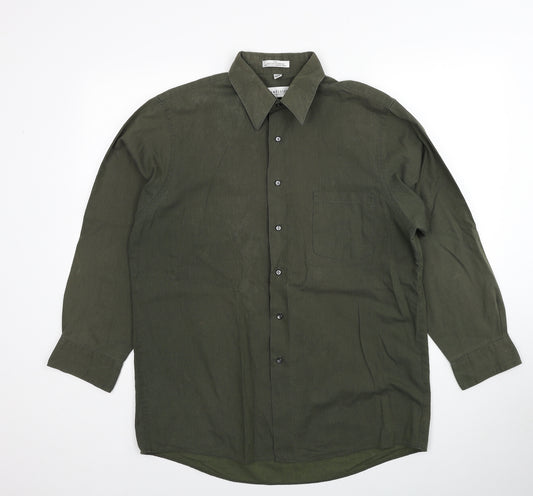 Van Heusen Mens Green Cotton Button-Up Size 16 Collared Button