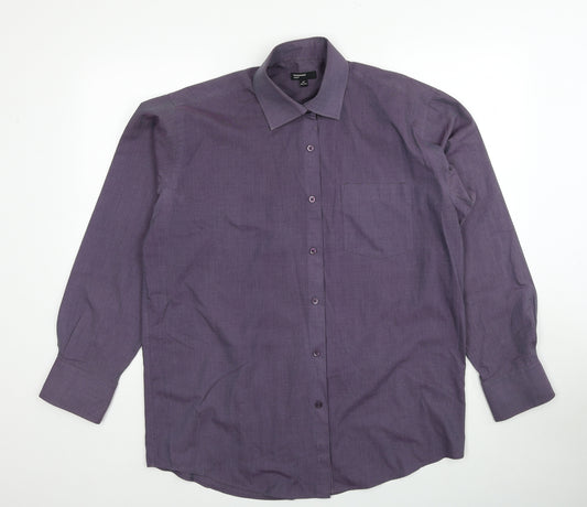 Cedar Wood State Mens Purple Polyester Button-Up Size 16 Collared Button