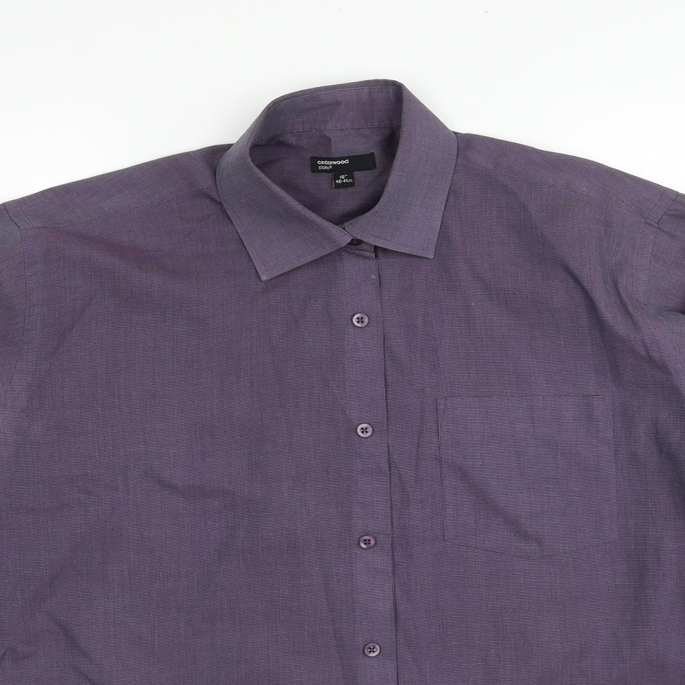 Cedar Wood State Mens Purple Polyester Button-Up Size 16 Collared Button