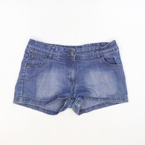 F&F Girls Blue Cotton Hot Pants Shorts Size 13-14 Years Regular Zip