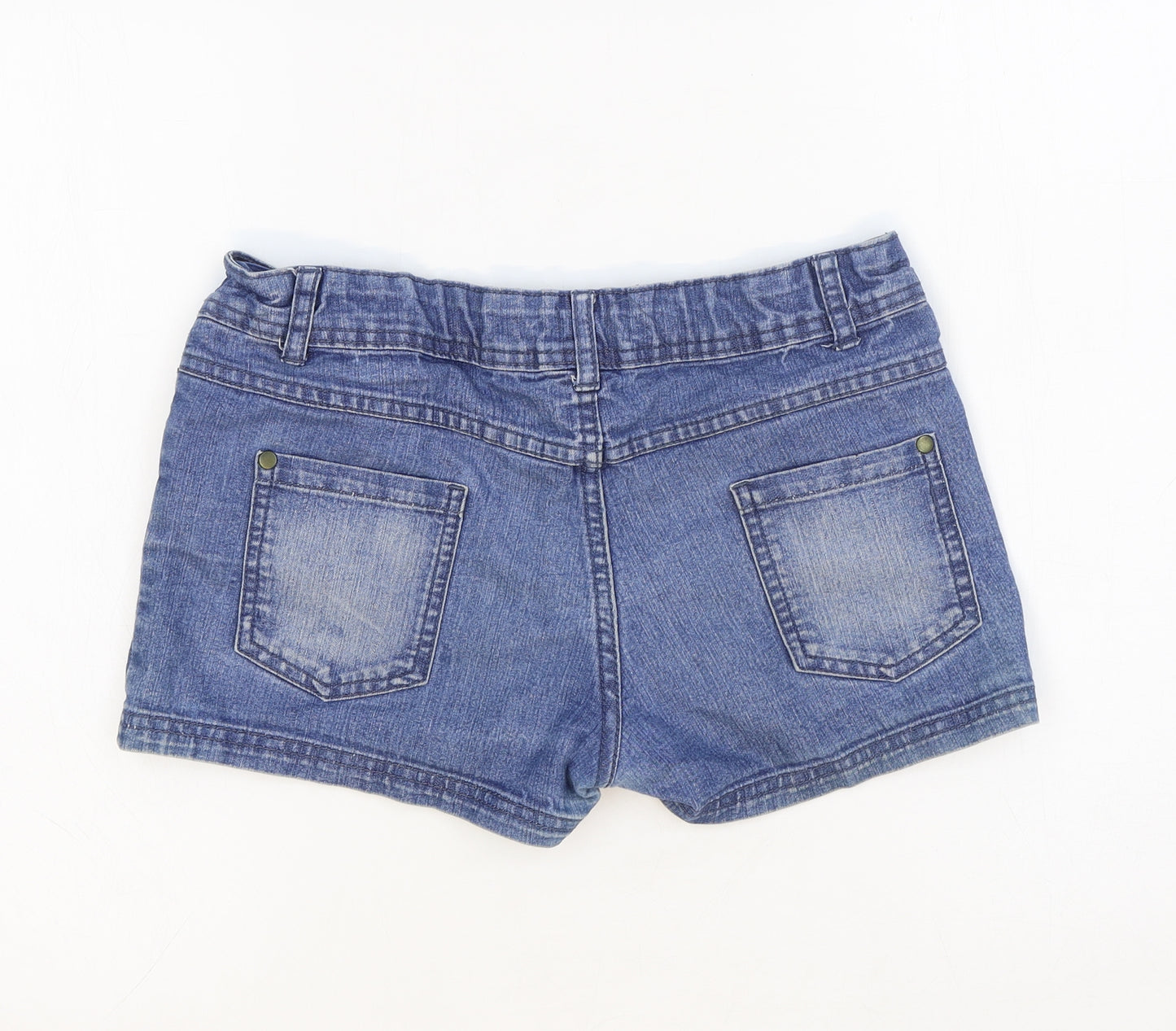 F&F Girls Blue Cotton Hot Pants Shorts Size 13-14 Years Regular Zip