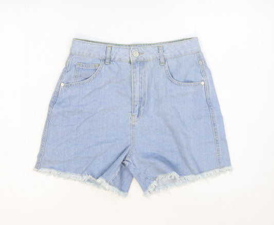 Boohoo Womens Blue Cotton Cut-Off Shorts Size 8 Regular Zip