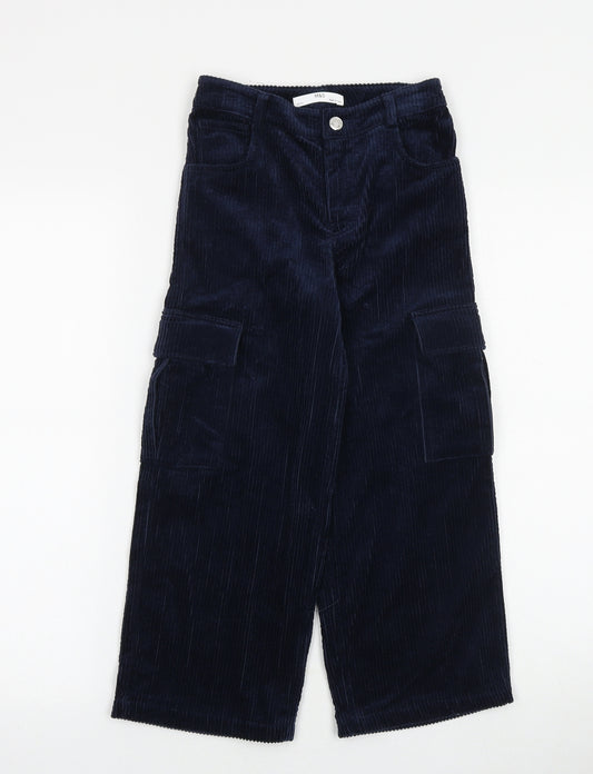 Marks and Spencer Girls Blue Cotton Cargo Trousers Size 6-7 Years Regular Zip