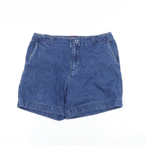 Denim & Co. Womens Blue Cotton Mom Shorts Size 12 Regular Zip
