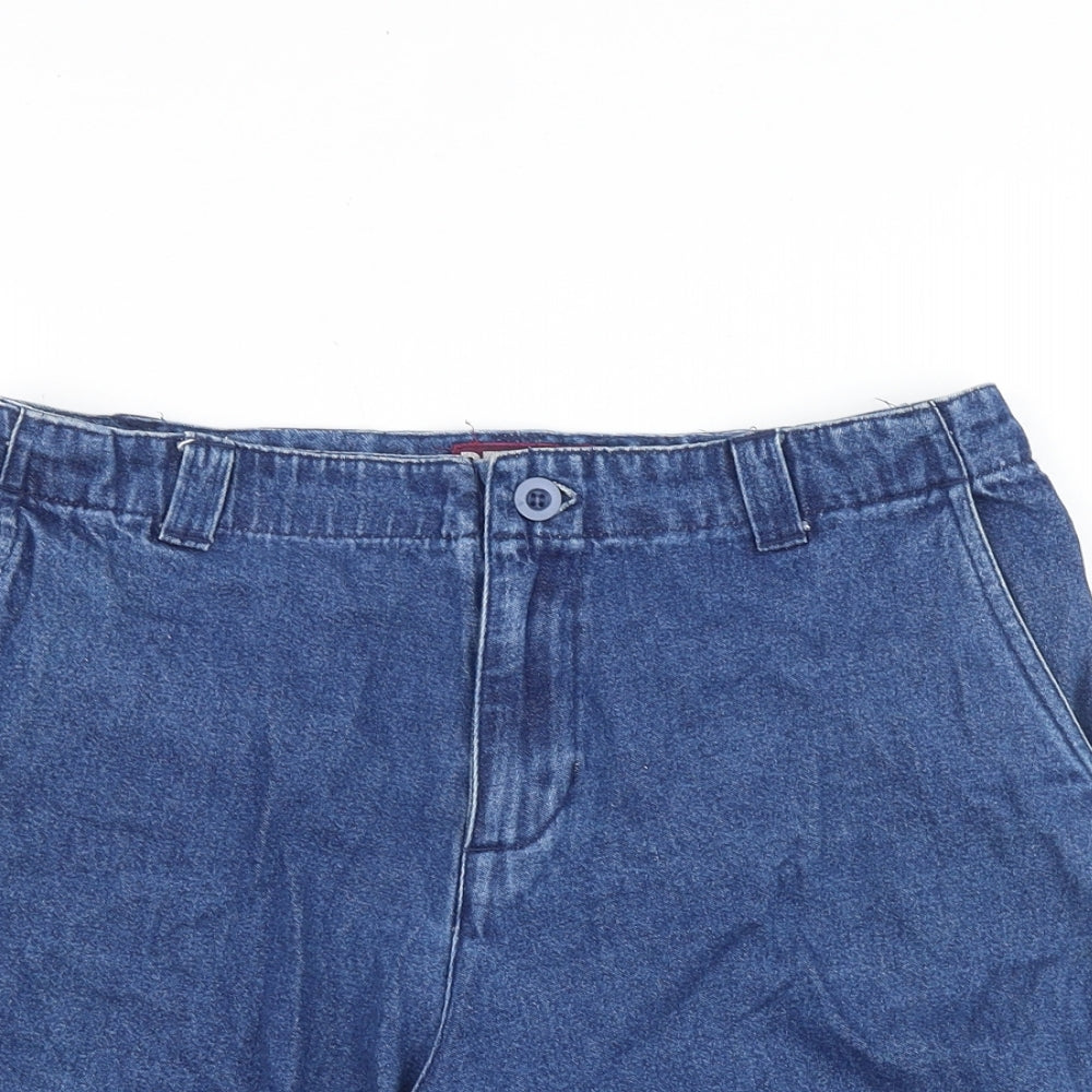 Denim & Co. Womens Blue Cotton Mom Shorts Size 12 Regular Zip
