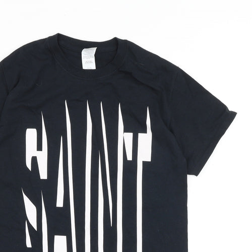 Gildan Mens Black Cotton T-Shirt Size S Round Neck - Saint