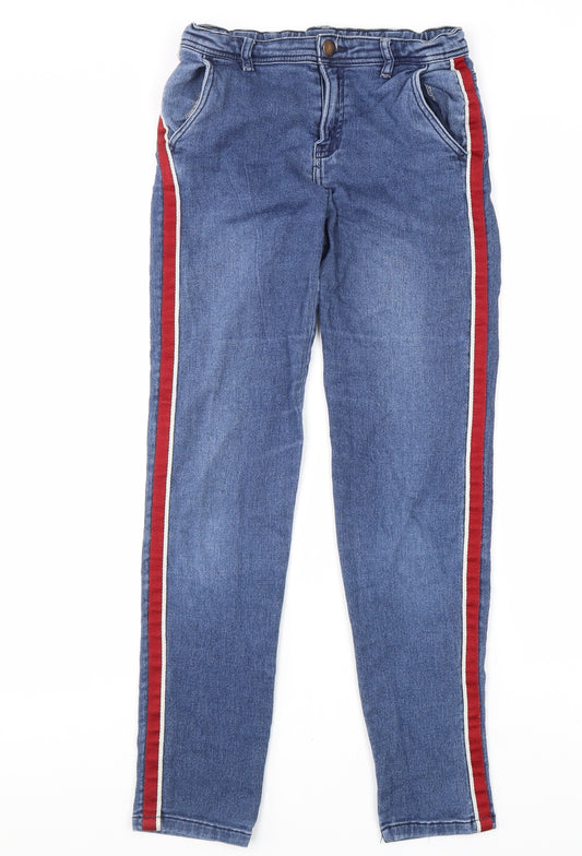 Zara Girls Blue Cotton Skinny Jeans Size 13-14 Years Regular Zip - Side Stripe