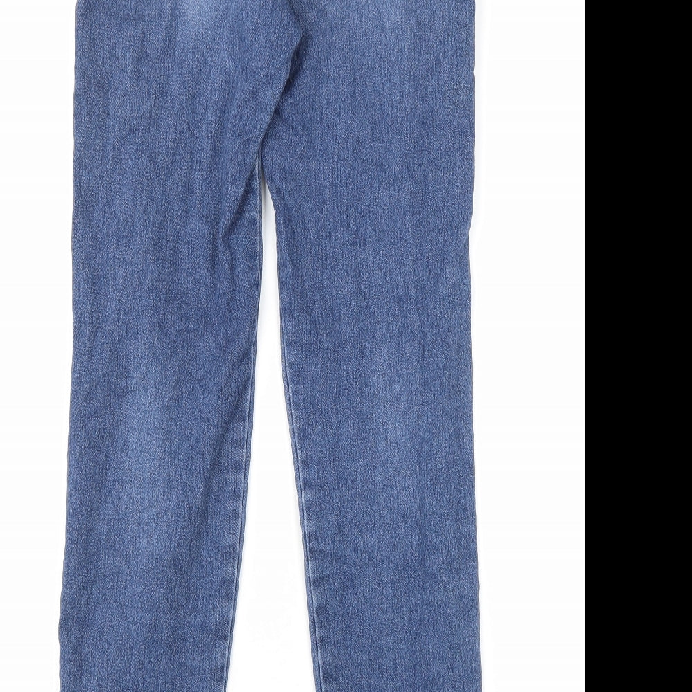 Zara Girls Blue Cotton Skinny Jeans Size 13-14 Years Regular Zip - Side Stripe
