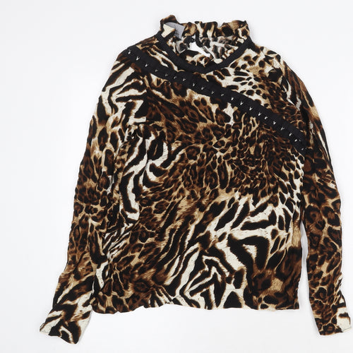 Reclaimed Vintage Womens Brown Animal Print Viscose Basic Blouse Size M Round Neck - Leopard Print