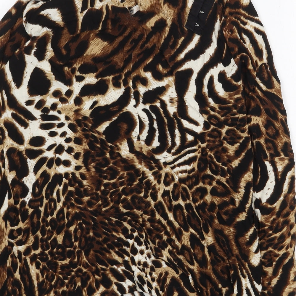 Reclaimed Vintage Womens Brown Animal Print Viscose Basic Blouse Size M Round Neck - Leopard Print