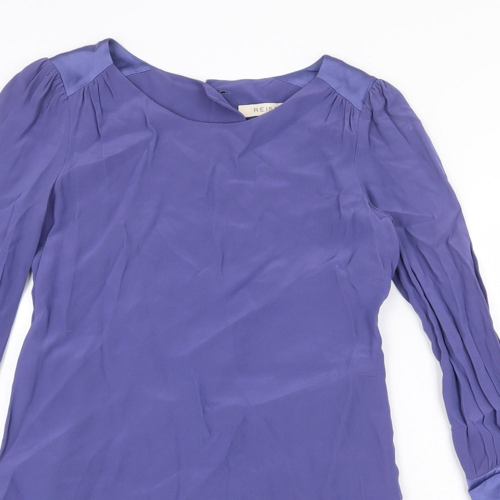 Reiss Womens Purple Acetate A-Line Size 12 Round Neck Button - Satin Underlay