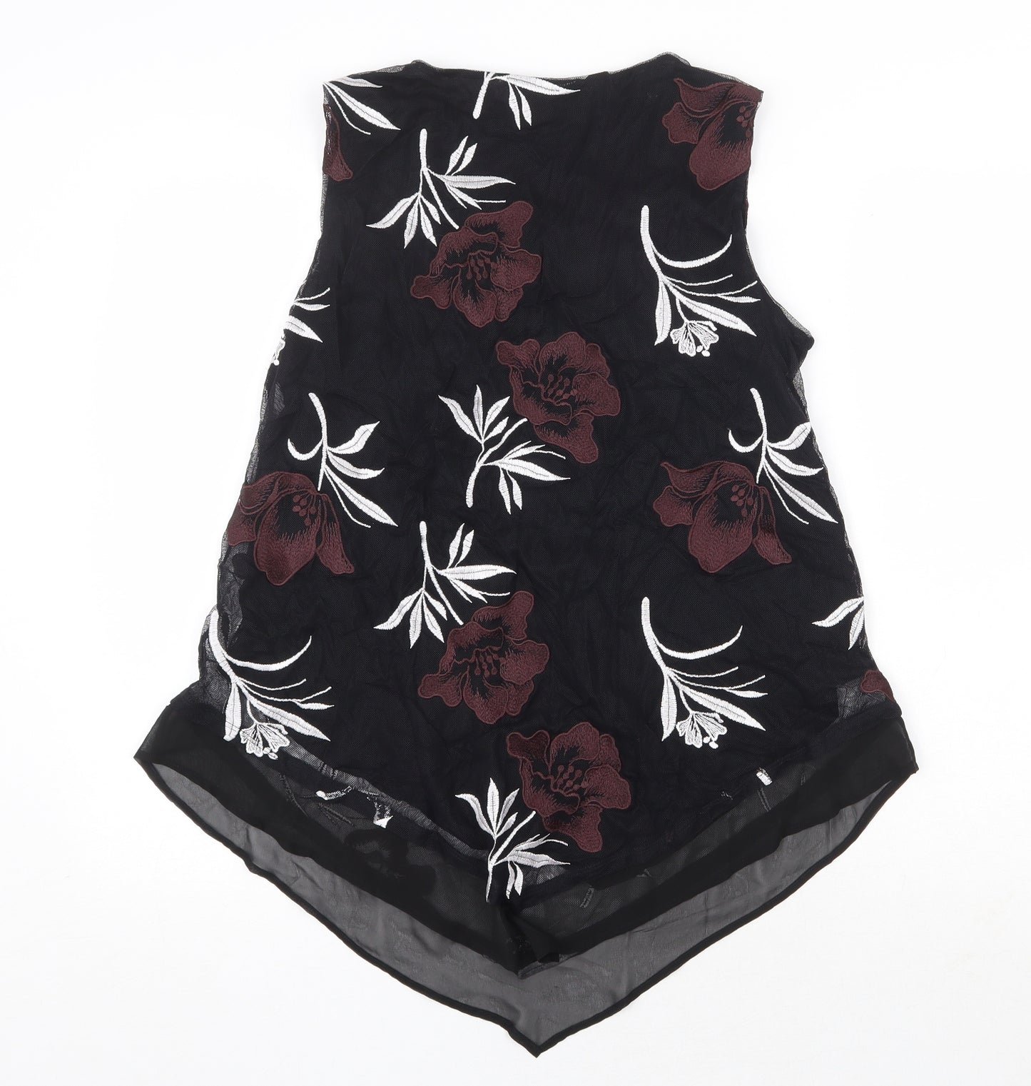 Alfani Womens Black Floral Nylon Basic Tank Size M Round Neck