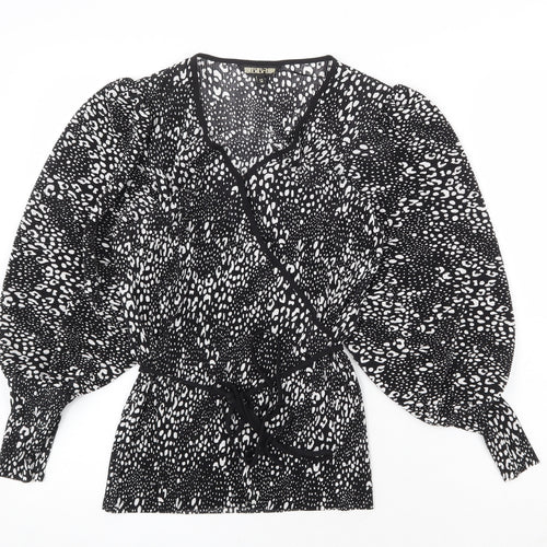 BiBA Womens Black Geometric Polyester Basic Blouse Size 12 V-Neck