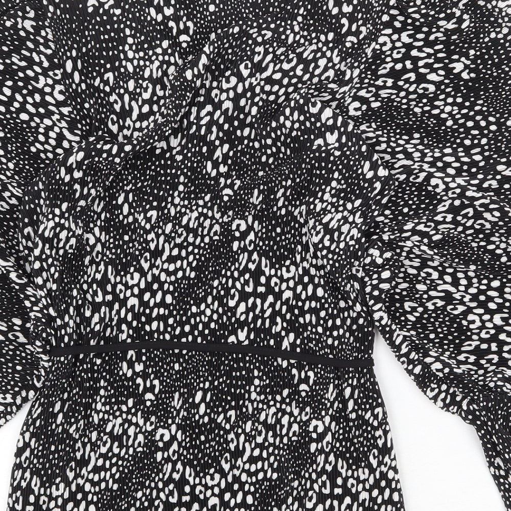 BiBA Womens Black Geometric Polyester Basic Blouse Size 12 V-Neck