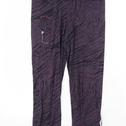 Kalenji Womens Purple Geometric Polyester Compression Leggings Size 10 Regular Pullover