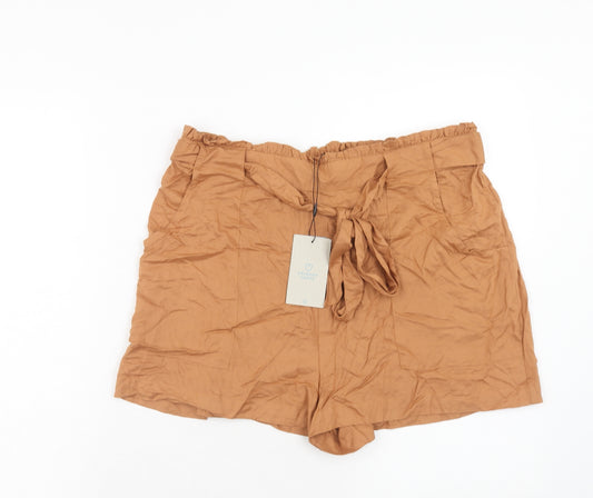 Primark Womens Brown Viscose Mom Shorts Size 16 Regular Tie