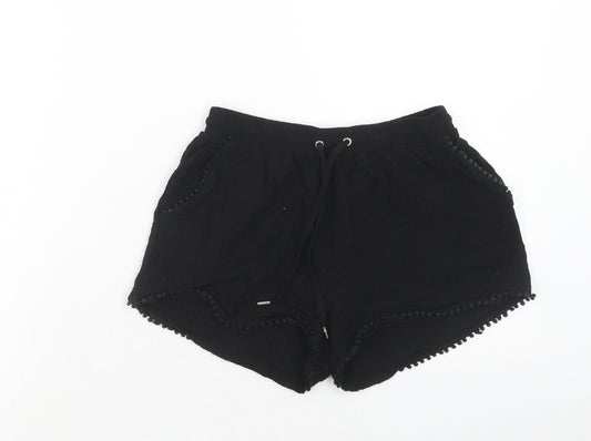 New Look Womens Black Cotton Basic Shorts Size 6 Regular Drawstring