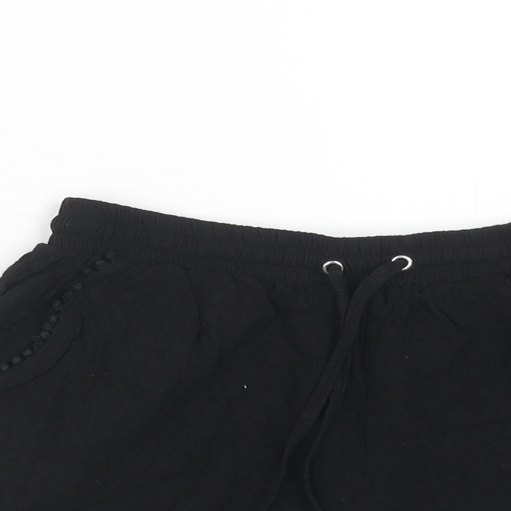 New Look Womens Black Cotton Basic Shorts Size 6 Regular Drawstring