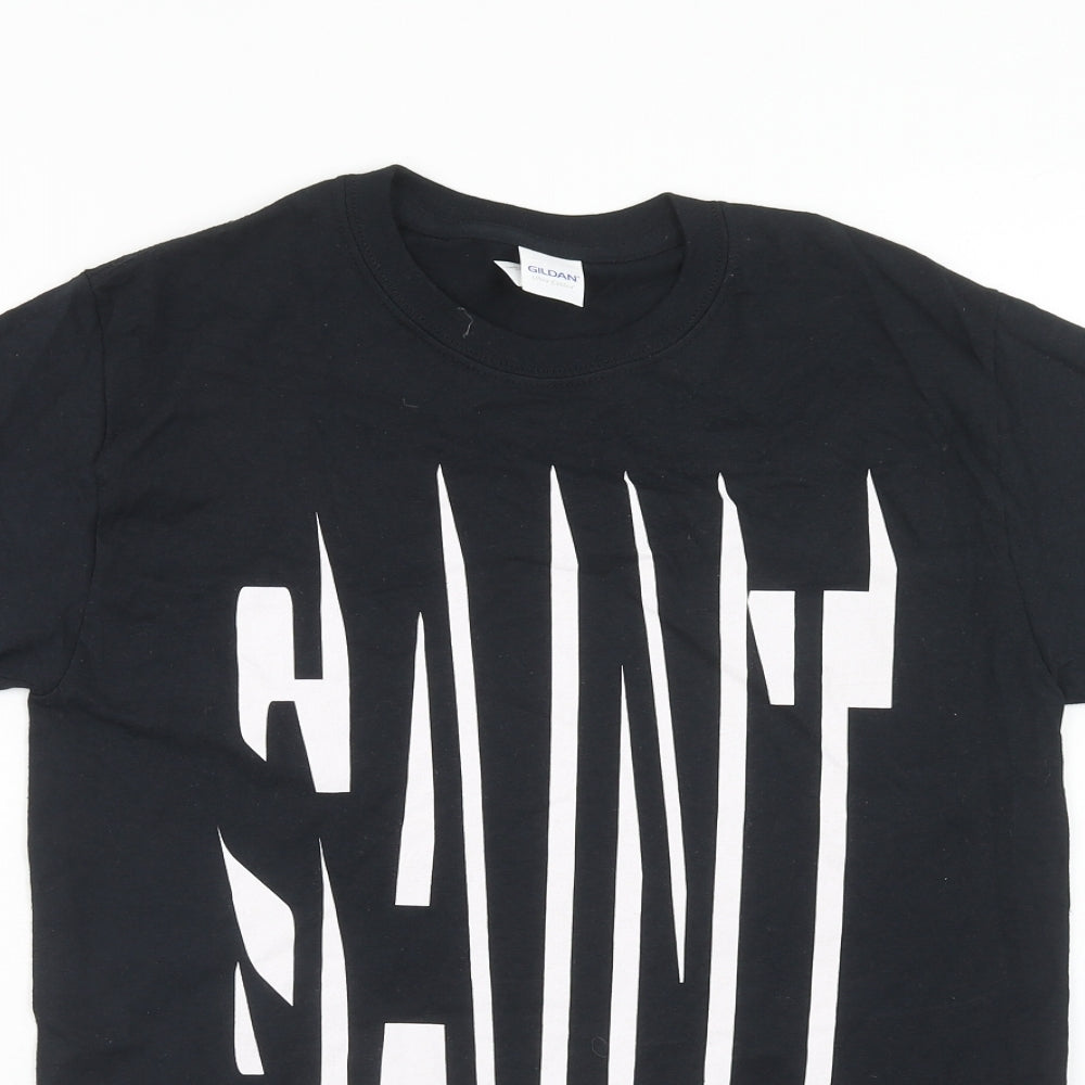 Gildan Mens Black Cotton T-Shirt Size S Round Neck - Saint