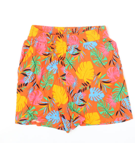 TU Womens Orange Floral Viscose Basic Shorts Size 10 Regular Pull On