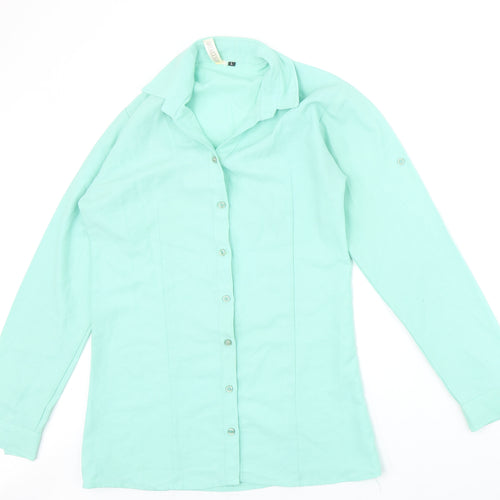 Dotti Womens Green Polyester Basic Button-Up Size L Collared