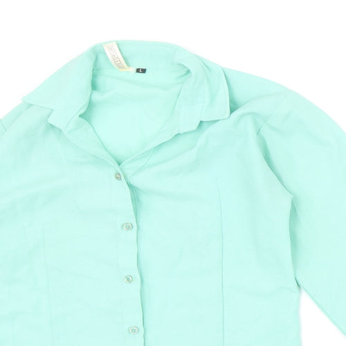 Dotti Womens Green Polyester Basic Button-Up Size L Collared