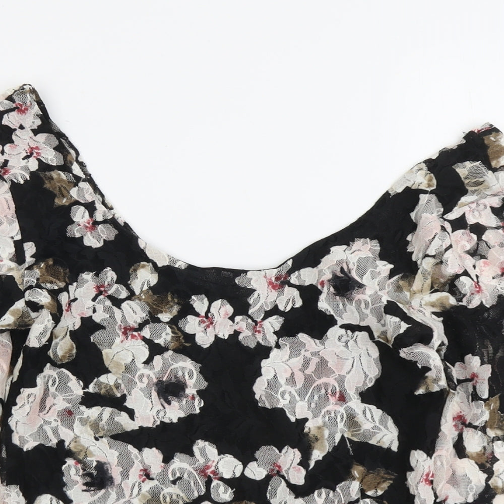 Pins & Needles Womens Black Floral Polyester Cropped Blouse Size S Scoop Neck