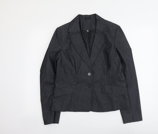 Preworn Womens Grey Cotton Jacket Blazer Size 14