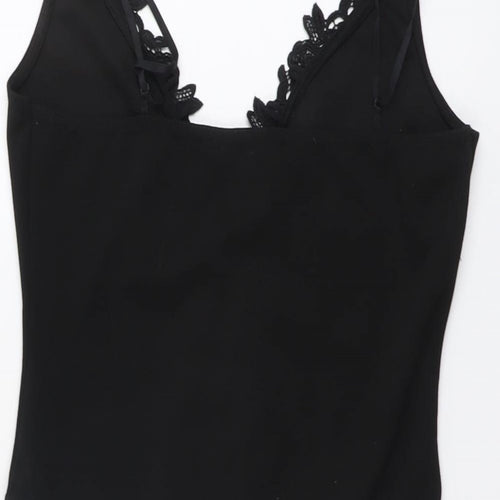Lasula Womens Black Polyester Bodysuit One-Piece Size M Snap - Floral Lace Trim