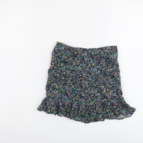 Marks and Spencer Girls Multicoloured Floral Viscose Mini Skirt Size 9-10 Years Regular Zip